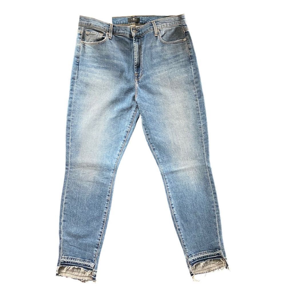 7 For All Mankind Women's Blue Step Hem Crop Denim Skinny Jeans Size 32 NWT - Picture 6 of 15
